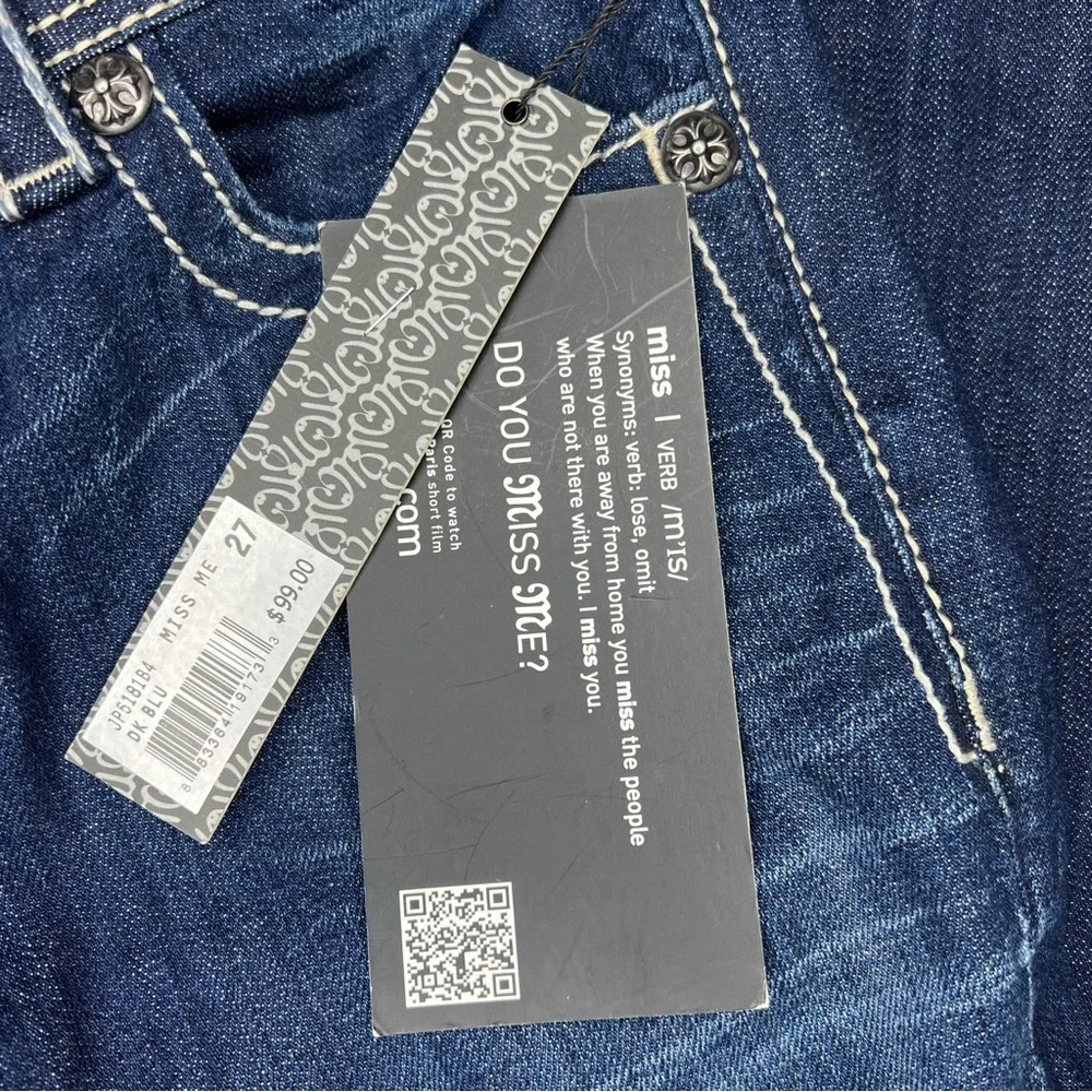 Miss Me Fleur De Lis Boot Dark Wash Jeans Mid Rise size 27 NWT Style JP5181B4